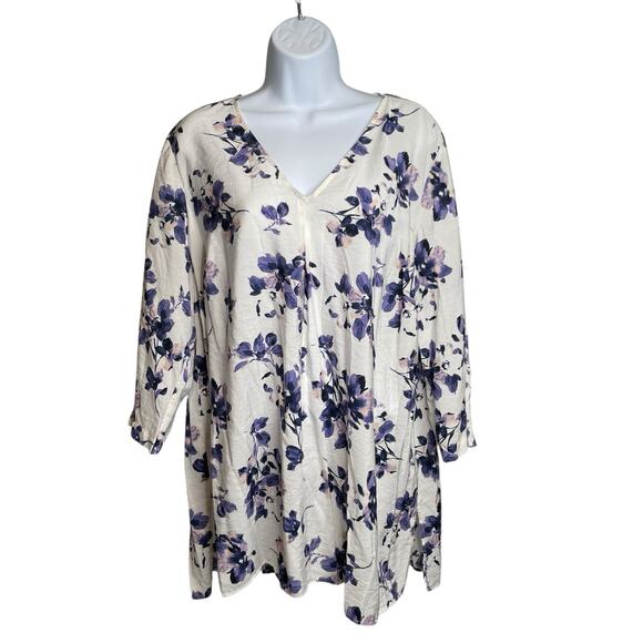 J Jill Women's White Purple Floral Tunic Top Size XL Boho Flowy Botanical Fairy - Picture 1 of 13